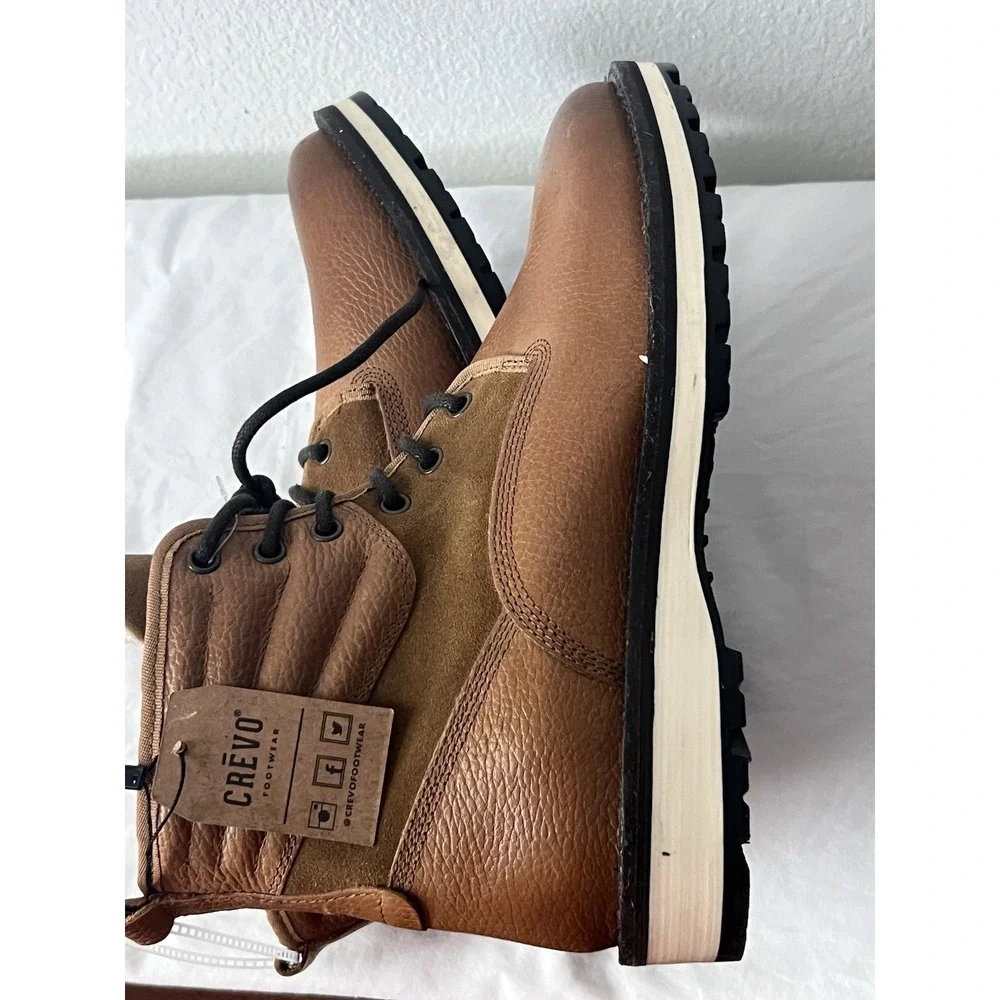 Crevo Tan Leather Faux Fur Lined Lace-Up Boots Zipper Accents Men's 8.5